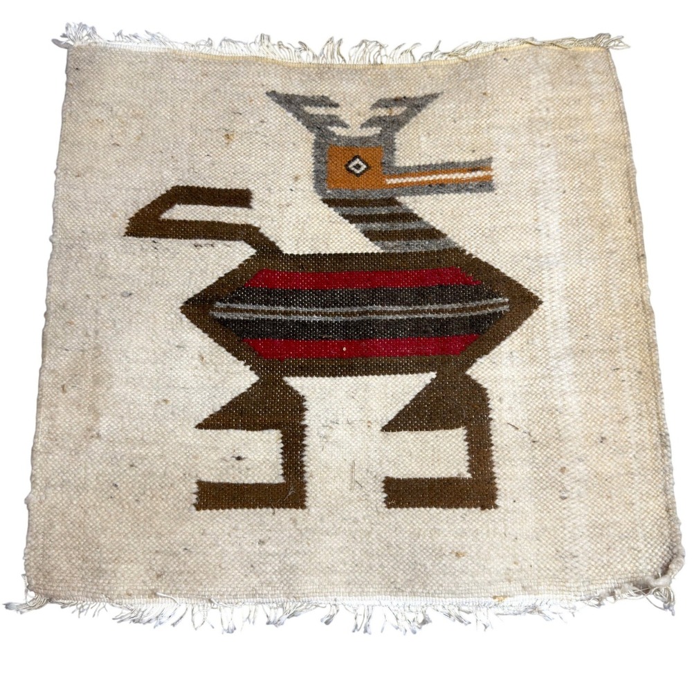 Vintage Big G Imports 100% Wool Handwoven Ecuador Bird Tapestry Wall Hanging Rug